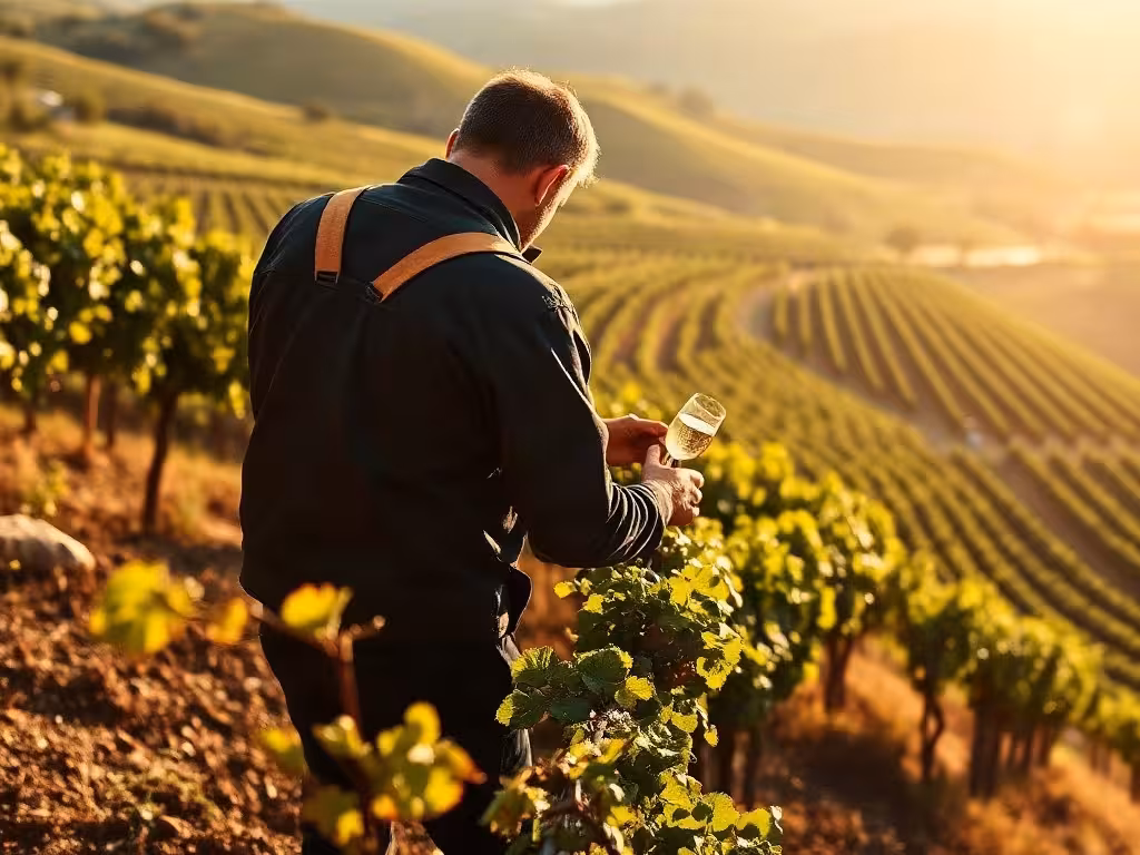 Vigneron travaillant dans les vignobles en pente de Champagne UNESCO