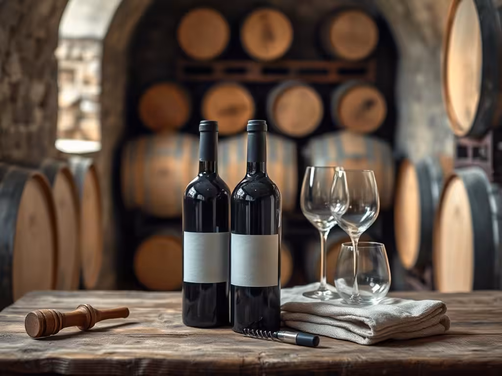 Bouteilles non étiquetées en cave pour illustrer les Premiers Crus du grand vin de Bordeaux.