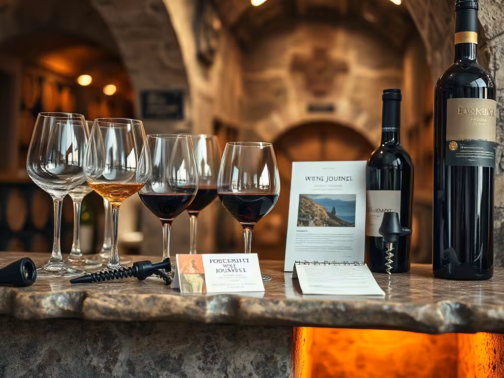 Accessoires de service vin professionnels: verres spécialisés, aérateur, tire-bouchon, carafe, cahier dégustation.