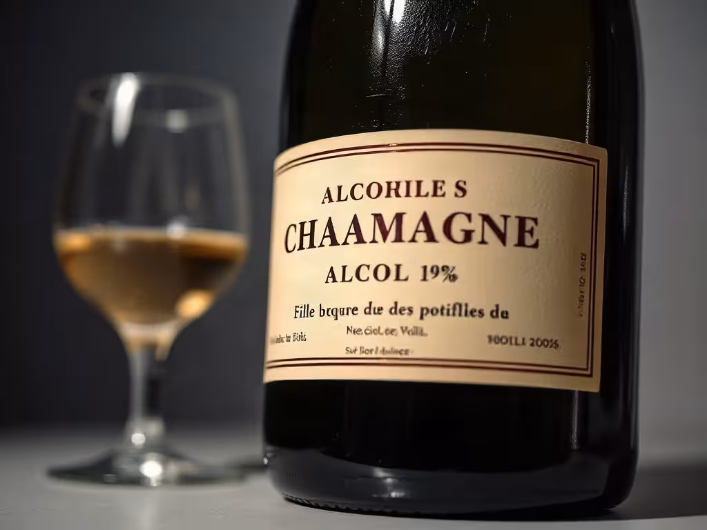 Gros plan d'étiquette de champagne affichant le pourcentage d'alcool