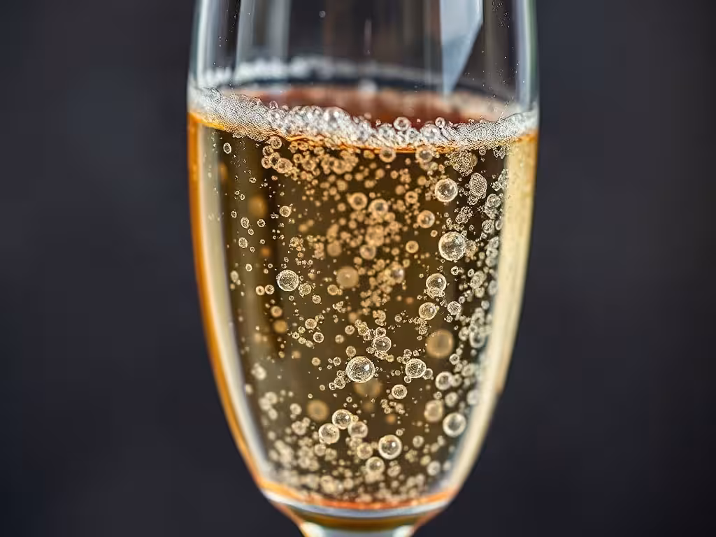 Bulles de champagne montantes dans une coupe, illustration de la pétillance et de l'alcool