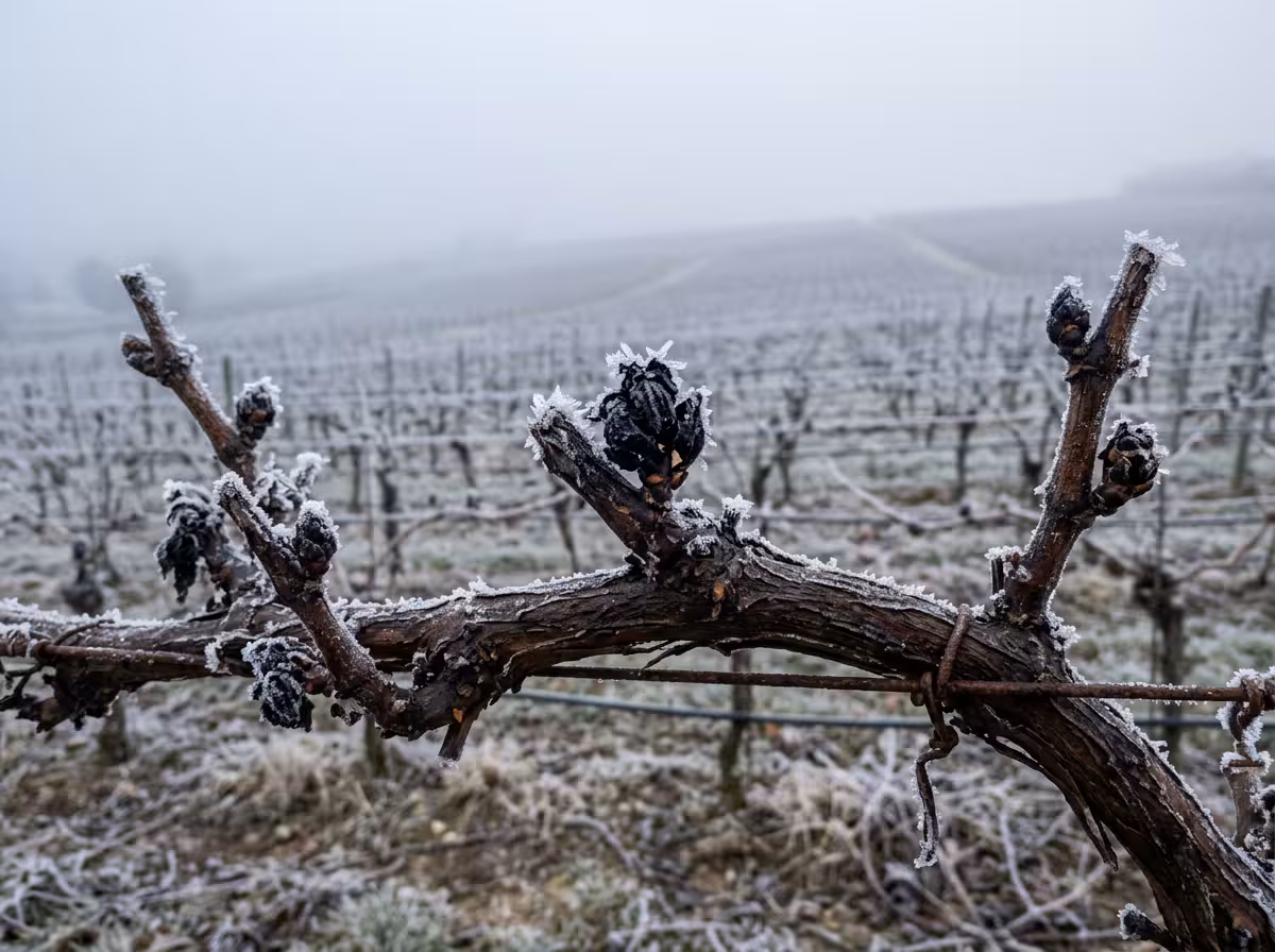 Vigne affectée par le gel hivernal, bourgeons endommagés par les gels tardifs.