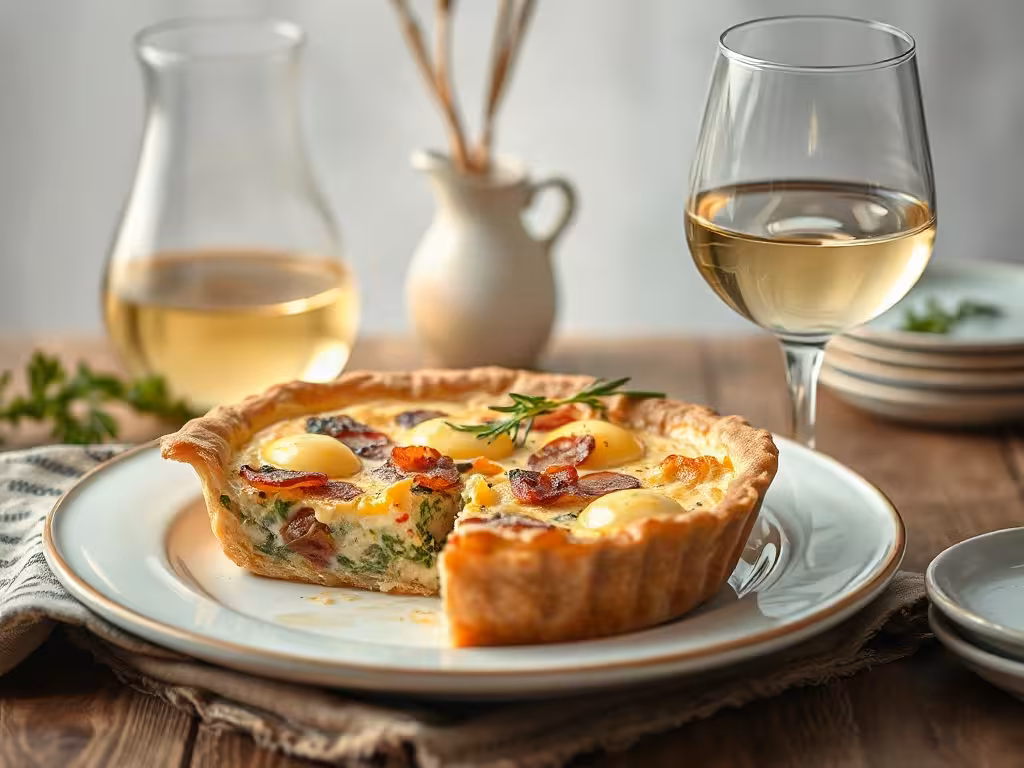 Accord de vin blanc sec avec une authentique quiche lorraine aux lardons