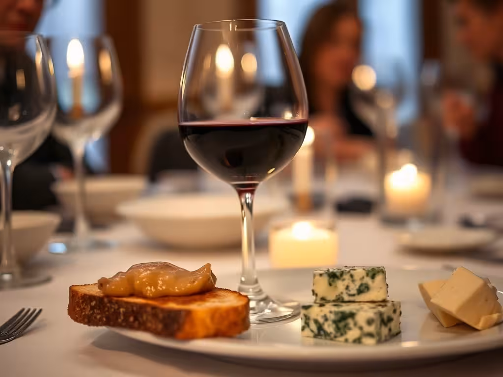 Ratafia accompagnant le foie gras et le fromage bleu à table
