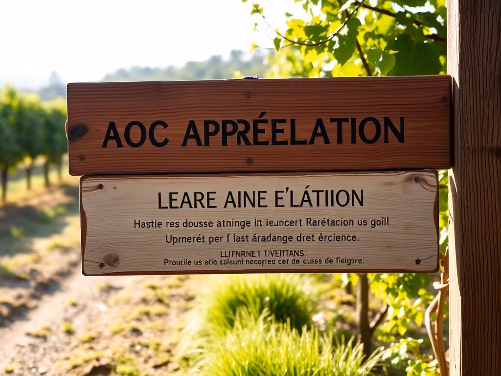 Panneau d'AOC au vignoble, illustrant le système français d'appellation et de classification des régions viticoles