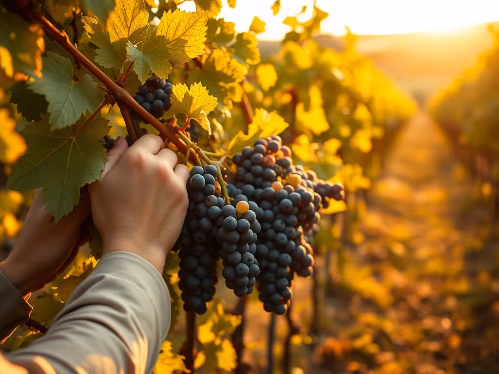 Vendanges en cours, cueillette manuelle de raisins, illustrant la récolte viticole française