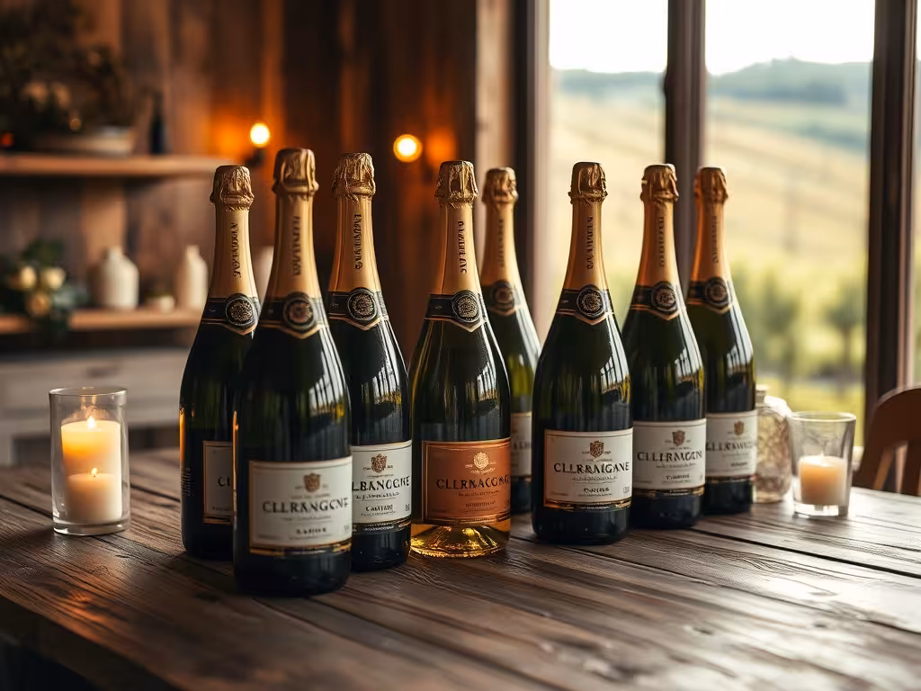 Sélection de bouteilles de champagne de qualité, éclairage doux et naturel