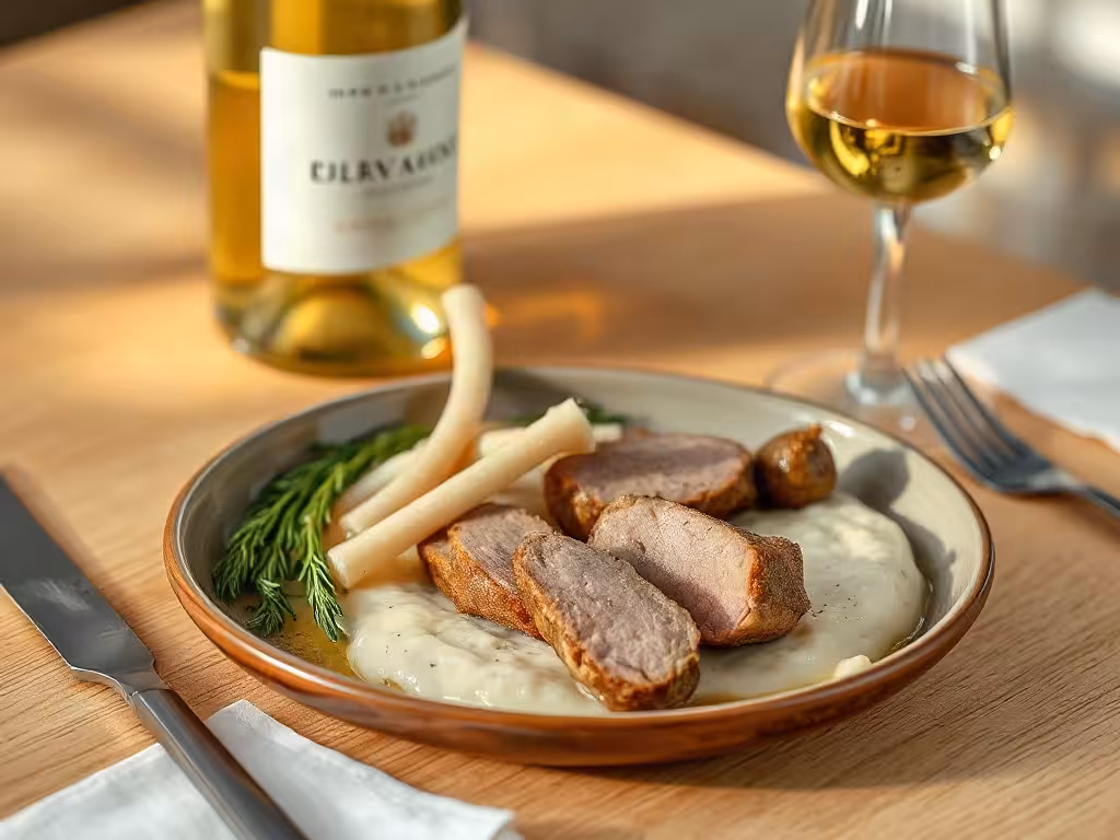 Accord de vin blanc sec avec boudin blanc nature et purée