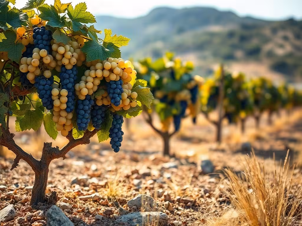 Cépages autochtones du vin de Chypre, xynisteri blanc et mavro noir.